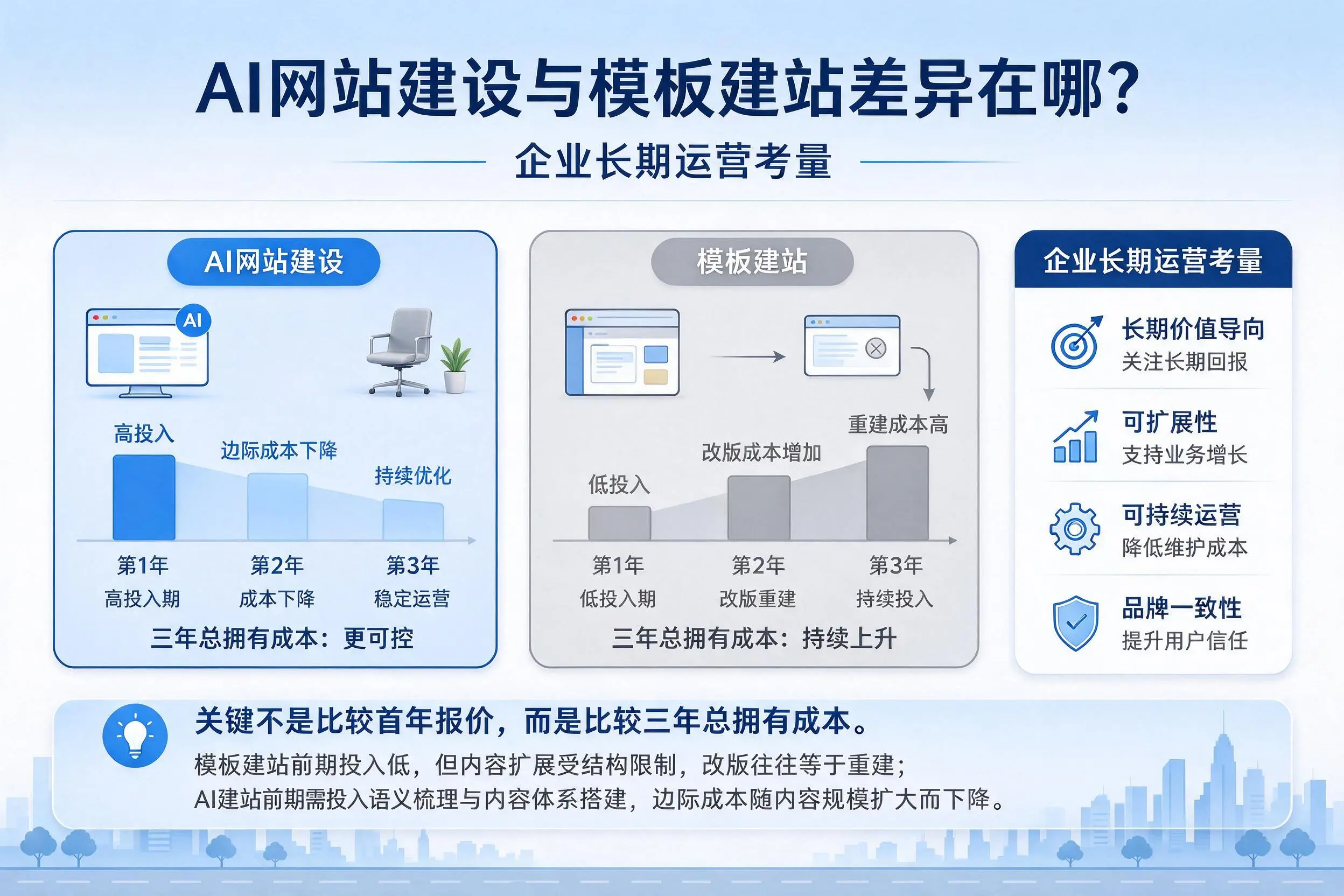 AI网站建设与模板建站差异在哪？儋州企业长期运营考量